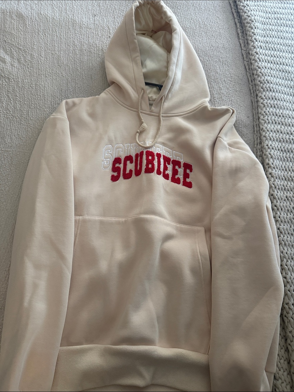 Embroidered Cream Crewneck Hoodie